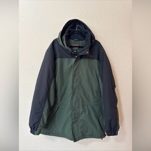 L.L. Bean Men’s Jacket Insulated Green Black Hooded Zip Snaps Tall XXL Outdoor